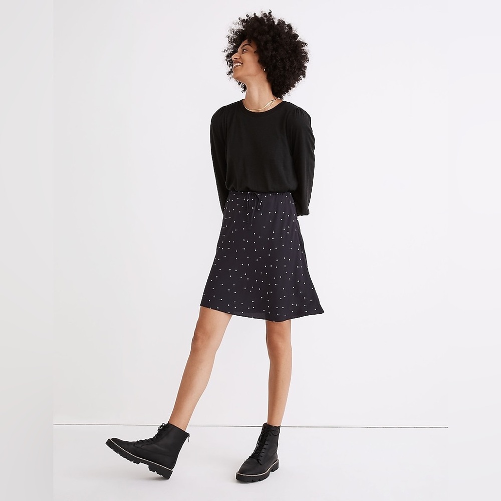 Madewell Drawstring Mini Slip Skirt in Night Stars NWT